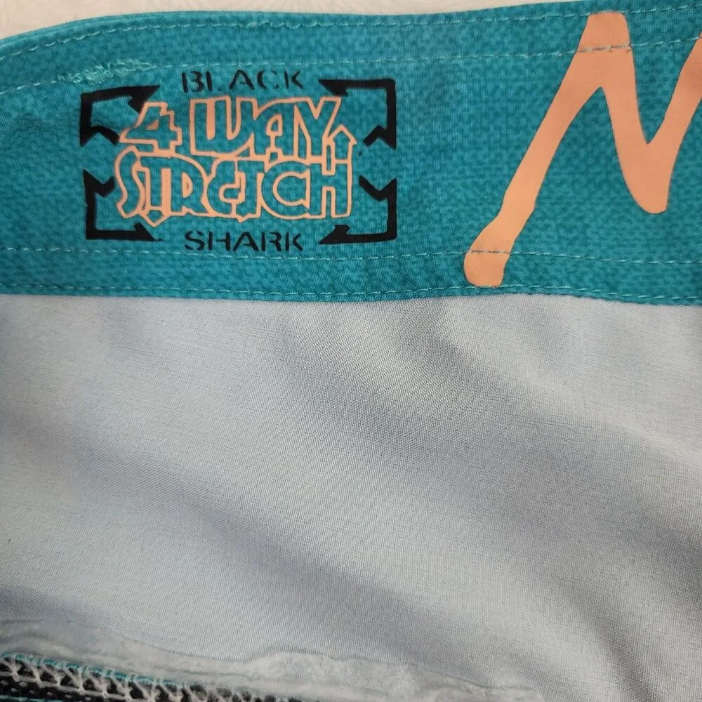 Maui and Sons aqua men's swim trunks pink green Hawaiian tropical print 36